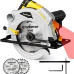 Kreissäge, ENVENTOR 1500W Handkreissäge mit führungsschiene, (Sägeblatt-Ø: 185mm, inkl. 2x Kreissägeblatt (24T+40T), Max.Schnitttiefe 65mm, 5500RPM, mit Laserführung, für Holz, Weichmetall, PVC