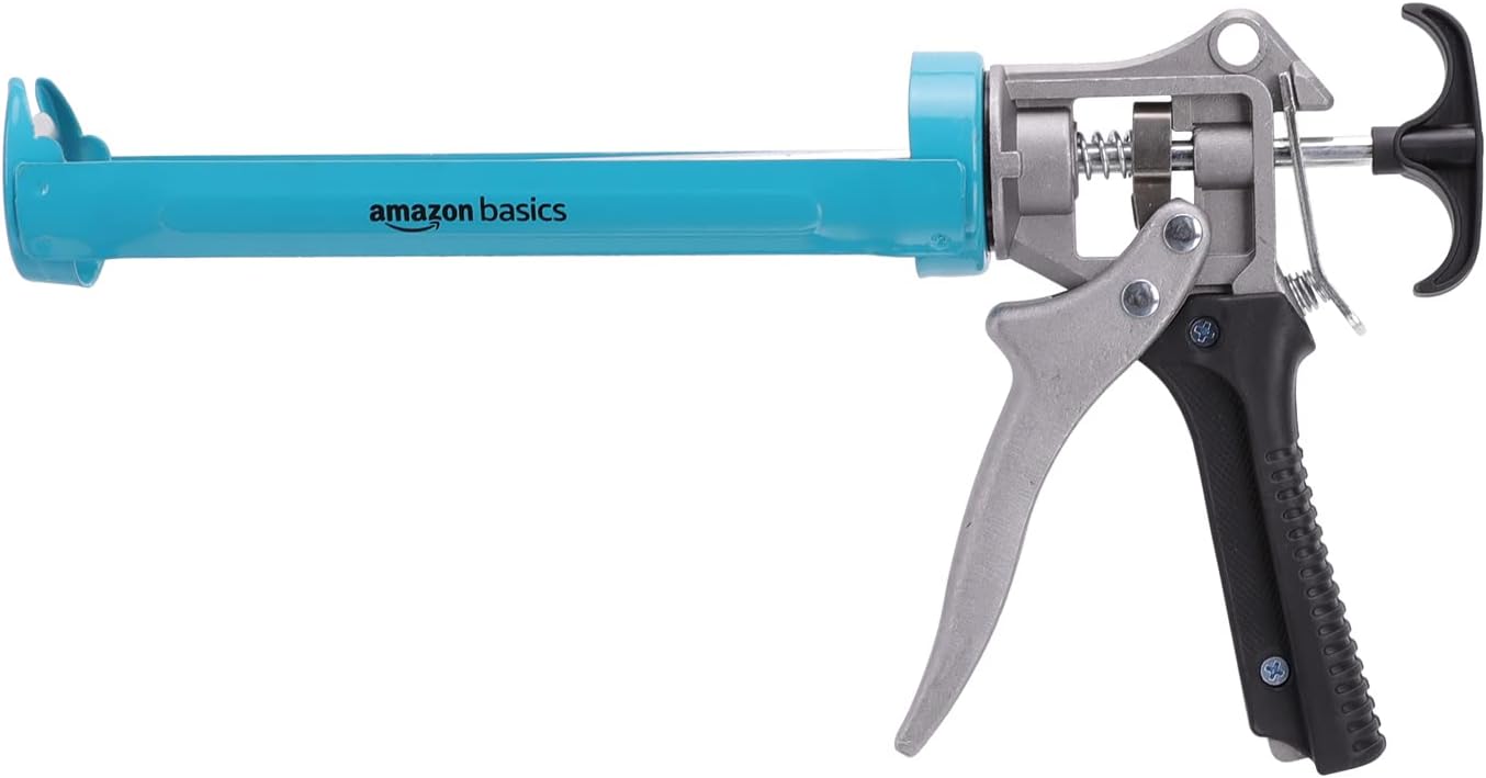 Amazon Basics Robuste Kartuschen pistole, 310 ml, Kraftübersetzungsverhältnis von 12:1, Aluminium-Griff mit Kunststoffstützgriff, Blau/Grau