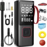Akku Luftpumpe 7500mAh - tragbarer elektrischer Kompressor mit digitaler LCD-Anzeige und Notbeleuchtung für Auto, Motorrad, Fahrrad, Bälle und Schwimmringe