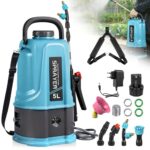Yelyee Akku-Drucksprüher 5L, Rucksack-Sprühgerät mit Batterie,5 Verstellbaren Düsen,Teleskopstab,24W Elektrischer Gartenspritze mit Verstellbarem Schultergurt für Garten, Rasen & Landwirtschaft