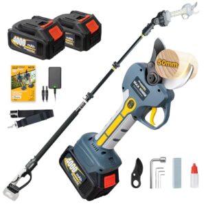 Prunarbo 2-in-1 Akku Astschere Teleskop, 50MM Elektrische Gartenschere mit Akku 2 4Ah Brushless LCD Display Astschere Elektrisch Kompatibel mit Makita 18V Akkus (PR-E50 pruner+pole set)
