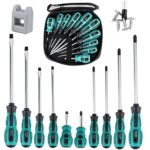 Schraubendreher Set Magnetisch, 10tlg Profi Schraubenzieher Set aus Chrom-Vanadium-Stahl, 5 Schlitz und 5 Kreuzschlitz Schraubendreher Satz, zum Befestigen und Lösen