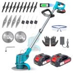 Rasentrimmer mit Akku – Akku Rasentrimmer, 9000 U/min, 2x1500mAh, Teleskopgriff 71–106cm, 4 Schneidköpfe – Freischneider Akku für Garten, Motorsense, Kantenschneider Rasen