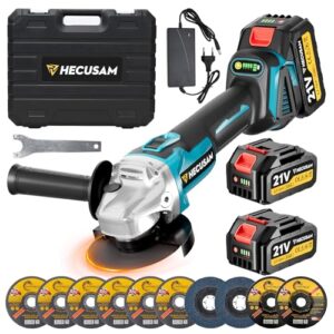 Akku Winkelschleifer 125mm, Flex Akku Winkelschleifer Set mit 2x 4.0Ah Akku, 1200W Bürstenloser Motor 4-stufige Regelung 10.500RPM, 10 Stk Schneidscheiben für Trennen, Schleifen & Bürsten (Blau)