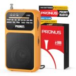 PRUNUS J-555 AM/FM/UKW Radio Klein, Kleines Radio mit Akku, USB-C-Laden, Mini Radios Batteriebetrieben per AAA-Batterien mit Rückclip & Lanyard zum Joggen, Camping, Stromausfall. (Orange)