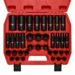 CASOMAN 36-teiliges Steckschlüssel-Set, 1,27 cm (1/2 Zoll), metrisch, tief und flach, 6-kant, CR-V, für Autoreparatur, mit tragbarem Koffer, robuste Konstruktion
