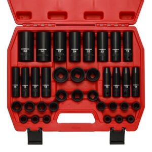 CASOMAN 36-teiliges Steckschlüssel-Set, 1,27 cm (1/2 Zoll), metrisch, tief und flach, 6-kant, CR-V, für Autoreparatur, mit tragbarem Koffer, robuste Konstruktion