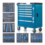 NTG WERKZEUGWAGEN GEFÜLLT MIT Werkzeug – Abschließbarer Werkstattwagen mit 7 Schubladen – 247-teilig, Davon 6 bestückt – Soft Inlays in Carbonoptik – Robuster Werkzeugkasten & Werkzeugkiste