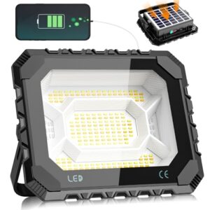 Adewalk 100W LED Baustrahler Akku, Strahler Akku 10000LM Solar Baustrahler Akku 12000mAh, USB-Wiederaufladbar, 5 Lichtmodi, IP66, Campinglampe Tragbar im Freien für Stromausfällen, Baustelle, Camping