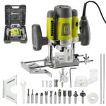 DEWINNER Elektronik Oberfräse Fräser 1200W,Ø 6 und 8 mm,Drehzahlregelung, Parallelanschlag, Absaugadapter, Set 12-teilig