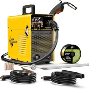 HAXIAOER 145A Fülldraht Schweißgerät Ohne Gas, 3-In-1 Fülldraht Schweißgerät mit ARC/Flux MIG/MMA Lift WIG - Funktion, Kompakt Inverter Schweißgerät, LED Licht, Synergischer Drahtvorschub