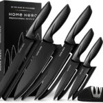 Home Hero Messerset mit Messerschärfer - Scharfe Küchenmesser Set - Messerblock Kochmesser Set Edelstahl Messer Set (5 Messer, 5 Scheiden, Messerschärfer - Schwarz)