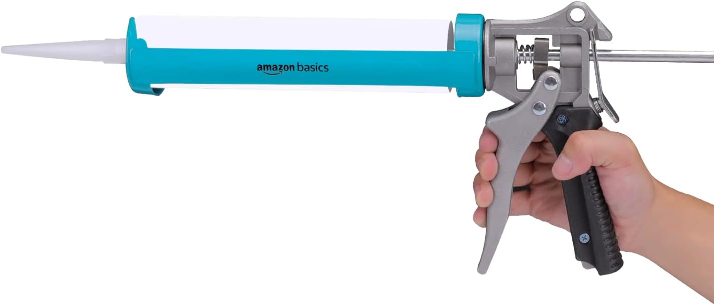 Amazon Basics Robuste Kartuschen pistole, 310 ml, Kraftübersetzungsverhältnis von 12:1, Aluminium-Griff mit Kunststoffstützgriff, Blau/Grau – Bild 3