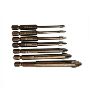 Hartmetall-Glasbohrer-Set Legierungskarbid-Spitze mit 4 Schneidkanten Fliesen & amp;Glas-Kreuzspeerkopf-Bohrer(5)