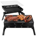 KRUMAD Camping Grill Klappbar, tragbarer Holzkohlegrill 38,5x27 cm, Tischgrill für Campingküche & Outdoor, Mini Kohlegrill faltbar mit Grillrost, ideal für BBQ, Reisen, Picknick, Balkon