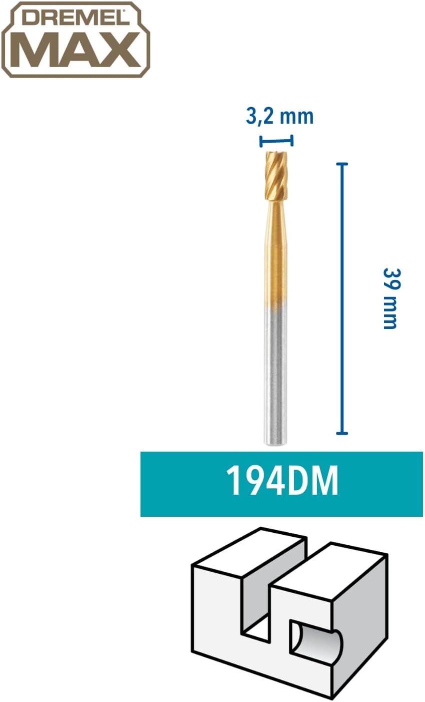 Dremel MAX Hochgeschwindigkeits-Fräsmesser (194DM) 2 Hochgeschwindigkeits-Fräsmesser mit Titanbeschichtung zum Schnitzen und Gravieren, 3,2 mm, max. Lebensdauer – Bild 2