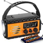 Kurbelradio, Solar Notfallradio mit 20000 mAh Powerbank, AM/FM/SW/WB Wetterradio, 4 Stromquellen, Taschenlampe & USB-C-Ladegerät & SOS-Alarm, IPX6 wasserdicht für Outdoor, Camping, Baustellen, Orange