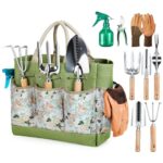 Grenebo Gartenwerkzeug Set,9 Stück Garten Werkzeug mit Gartengeräte Organizer Handtasche, Rostfreies und ergonomisches Gartengeräte Set, Ideale Gartengeschenke für Frauen für Gartenliebhaber geeignet.