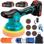 Poliermaschine Auto Akku 8 Variable Geschwindigkeiten, 6 Inch Exzenter Poliermaschine Auto 5500RPM für Auto Detailpflege, Mini Car Polishing Machine Set mit 2*21V Batterie und 22pcs Aufsätze (Blau)
