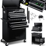 MASKO® Werkstattwagen inkl. Koffer - 9 Fächer Abschließbar | Massives Metall | Mobiler Werkzeug-Wagen ohne Werkzeug | Profi| Rollwagen zur Werkzeugaufbewahrung mit Schloss | Schwarz