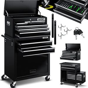 MASKO® Werkstattwagen inkl. Koffer - 9 Fächer Abschließbar | Massives Metall | Mobiler Werkzeug-Wagen ohne Werkzeug | Profi| Rollwagen zur Werkzeugaufbewahrung mit Schloss | Schwarz