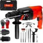 Delphi SDS Plus Bohrhammer 2600W - Abbruchhammer & Schlagbohrmaschine - 2 Bohrfutter, 4 Funktionen in 1 Werkzeug 0-1200U/Min Bohr-Meißel-Set Zubehör & Koffer