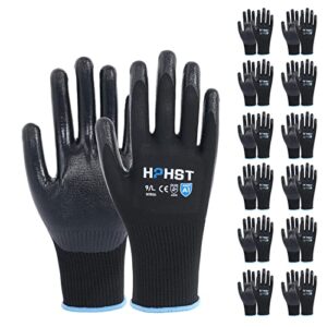 HPHST Handschuhe Arbeitshandschuhe, 12 Paar Arbeitshandschuhe Herren Damen mit Nitril-Beschichtung Gartenhandschuhe Touchscreen Arbeit Handschuhe Schutzhandschuhe für Montagearbeit (Schwarz, Large)