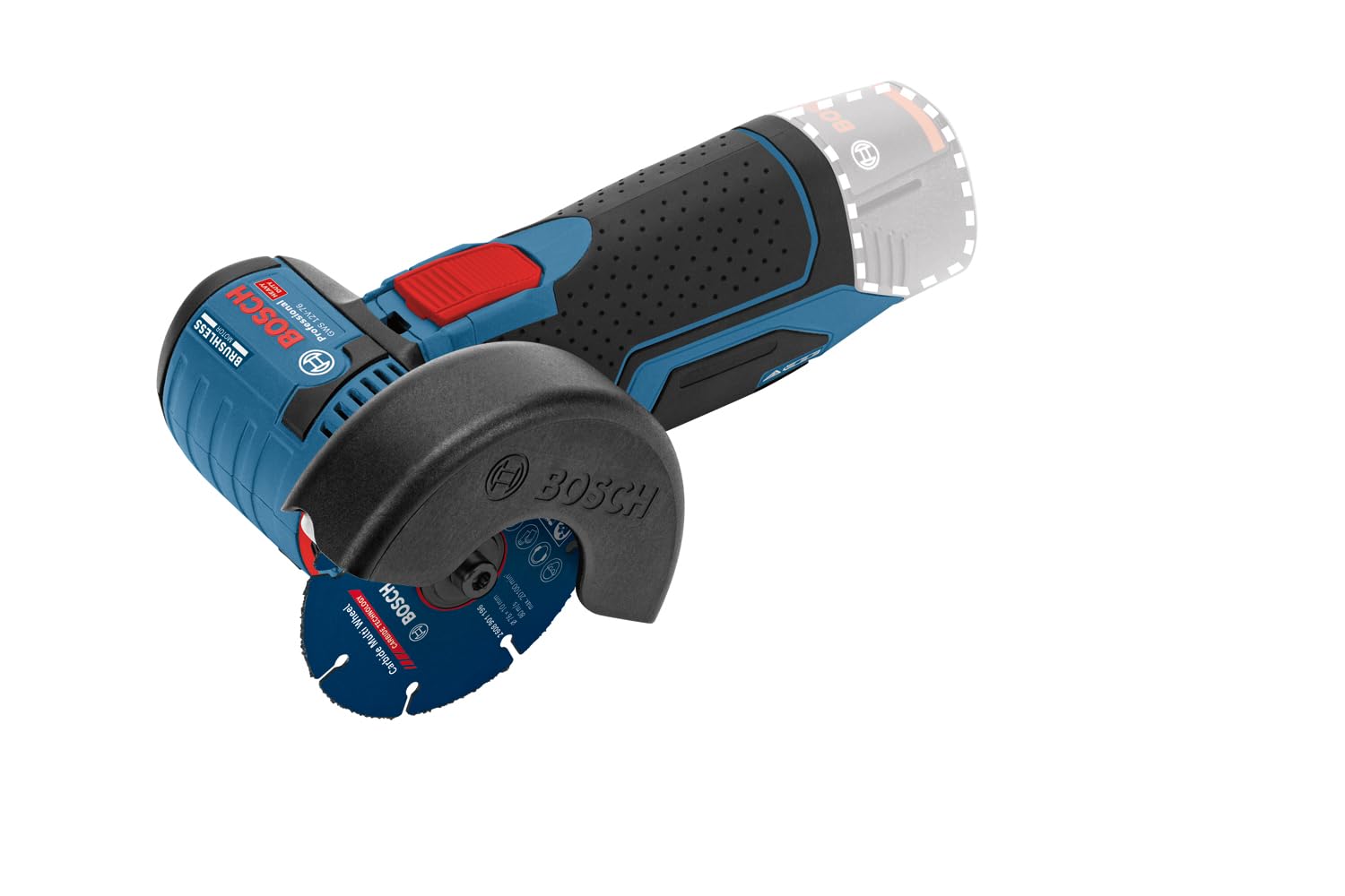 Bosch Professional 12V System Akku Winkelschleifer GWS 12V-76 (inkl. 2x Trennscheibe Expert for Inox, 1x Hartmetall - Trennscheibe Carbide Multi Wheel, 2x Einlage, L-BOXX, ohne Akku/ Ladegerät) – Bild 2