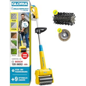 Gloria MultiBrush li-on - Multifunktionale Akku-Bürste/Unkrautentferner, Nutzbar als Stein-, Holz-, Fugenreiniger, Rasenkantenschneider, Vertikutierer, Rasenlüfter, Set mit 2 Aufsätzen, ohne Akku