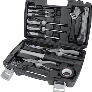 Amazon Basics Werkzeug-Set für den Haushalt, Stahllegierung, 32 Teile, Schwarz / Grau