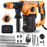 Bohrhammer 1500W Abbruchhammer mit SDS-Plus und 4 Funktionen in 1, 3900BPM und 800RPM, Anti-Vibrationen Griff und Sicherheitskupplung, Max Bohrdurchmesser: 32mm, einschließlich Fett, Meißel und Bohrer