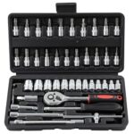 Putentfun 46-teiliges Steckschlüssel-Set 6,35 mm (1/4 Zoll), Ratschenschlüssel mit Bit-Werkzeug und Verlängerungsstange, Metrisch für Heimwerker