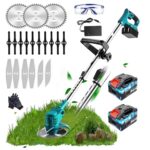 Akku Rasentrimmer für Makita Akkus,21V Freischneider Akku Elektrischer Rasentrimmer mit 2X4000mAh Batterien und Ladegerät, 90°Drehkopf, Teleslopstiel, Rasenkantenschneider Akku-Motorsense für Garten