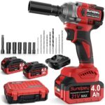Sundpey Akku Schlagschrauber 650 Nm, 1/2 Zoll Impact Wrench mit Bürstenlosem Motor, 3 Geschwindigkeiten, 2 x 4000 mAh Akkus, LED-Licht & Aufbewahrungskoffer, Schlagschrauber für Auto und Heimwerker