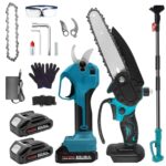 BIAOQINBO Hochentaster Akku Set - Elektrischer Astschere Teleskop und 6 Zoll Mini Kettensäge mit Akku 2 2000mAh, Verstellbare Teleskopstange (1,1m-1,7m) für Baumschnitt, Gartenarbeit