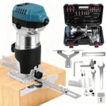 Oberfräse Trimmer Einhandfräse Kantenfräse Holz Fräse Multifunktionsfräse 1000W + Hartmetall Fräser 15-tlg 6,35 mm Set + 1-tlg 8,00 mm, 30000RPM