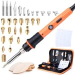 Brandmalerei Lötkolben Set, Brandmalkolben Set Temperatur Einstellbar 220~480 ℃ für Holz Leder Brennkolben DIY Kunst Geschenkset Farbstifte, Leder Gravieren Schweißen, Skulptur (orange)