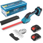 Akku Heckenschere 21V Elektrische Heckenschere Akku Grasscheren, 2 in 1 Schnurlose Grasschere und Heckenschere, Elektrogartenscheren mit 1500mAh*2 Wiederaufladbaren Batterien,Klingen und Adapter