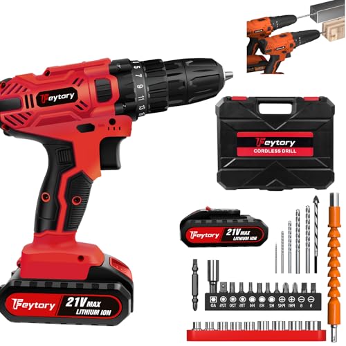 21V Akkuschrauber Set, Akku bohrschrauber mit Akkus 1,5Ah und Ladegerät, 25+1 Drehmomentstufen, 45Nm Max schlagbohrschrauber, 2-Gang & LED, 26PCS Zubehöre Set für Haus und Garten DIY Projekt, Rot