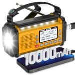 PRUNUS J-924 Digital Radio DAB+/UKW, Kurbelradio Notfall mit 10000mAh Akku, DAB Radio mit Bluetooth, Notfallradio mit Taschenlampe/SOS Alarm/Handyladefunktion für Ourdoor, Notfall. (Gelb)