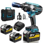 HECUSAM 2100 N.m Akku Schlagschrauber, 3/4" Bürstenloser Motor Schlagschrauber mit zwei Batterie,1/2-Zoll-Adapter, Drehschlagschrauber und Fall für Haus und schwerer Maschinen