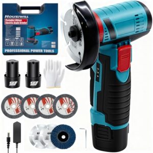 Mini Akku Winkelschleifer, 76mm Kabelloser Winkelschleifer, 19500RPM Professional Trennschleifer, Akku Flex, 2 Batterien, 7 Scheiben, Geeignet zum Schneiden und Polieren