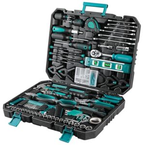 TLGREEN Werkzeugkoffer Gefüllt 198tlg Werkzeugkasten Haushalts Werkzeug Set mit Ratsche Steckschlüsselsatz Schraubenzieher Universal Werkzeug-Sets