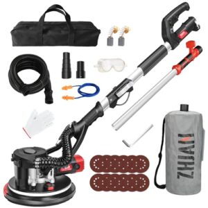 ZHJAN Trockenbauschleifer 880W, 5 Geschwindigkeiten Schleifgiraffe 1000-2100 U/min, Wandschleifer faltbar,Ausziehbarer Griff, LED, Staubschlauch & Tasche mit 12 Schleifscheiben
