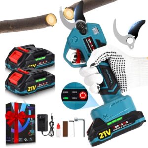 Yanhama Akku Astschere 50mm Akku 2*2000mAh Bürstenloser Motor 4-Stufen Öffnung SK5-Stahlklingen Elektrische Bypass-Gartenschere mit LCD-Schnittzählerm Elektrische Astschere für Garten Äste Obstgärten