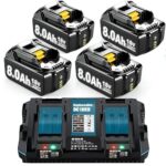 4X 18V 8.0Ah Ersatzakku für makita akku + Dual Port 6A Ladegerät BL1860B BL1840 BL1830 BL1835 BL1850B BL1845 BL1850 BL1890 BL1415 BL1430 BL1440 BL1835 194205-3 LXT-400 with LED Werkzeugakku