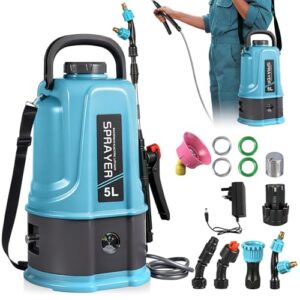 Dibaful Akku Drucksprüher 5L Elektrische mit 12V 2000mAh Akku Einstellbarer 0-45 PSI | Kompatibel mit 12V Batterie Drucksprühgerät mit 5 Düsen für Gartenspritze Unkrautspritze Wassersprüher