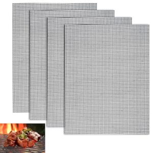 Grillmatte 40 × 30 cm, 4 Stück Antihaft Grillgitter in Schwarz, Wiederverwendbar, Hitzebeständig Grillmatte für Gasgrill, Holzkohle, Elektrogrill, Luftfritteuse