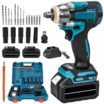 Oamger Akku-Schlagschrauber mit zwei Akkus, 21 V, elektrisch, 3-in-1-Schrauber, 1200 N.m, Schlagschrauber, 6700 U/min, mit LED-Licht, 5 Stoßstecknüsse, für Haus/Auto/DIY (1200 N.m)