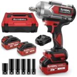 Sundpey 1200Nm Akku Schlagschrauber 8000mAh - 1/2 Bürstenloser Schlagschrauber Akku mit 2 * 4.0Ah Li-Ion Akkus, 6 Stecknüsse, 21V 2600RPM Impact Wrench für Auto und Hausgebrauch